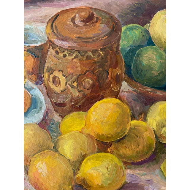 Vintage Oil Painting Still Life With Apples & Lemons, 1984 For Sale - Image 12 of 13