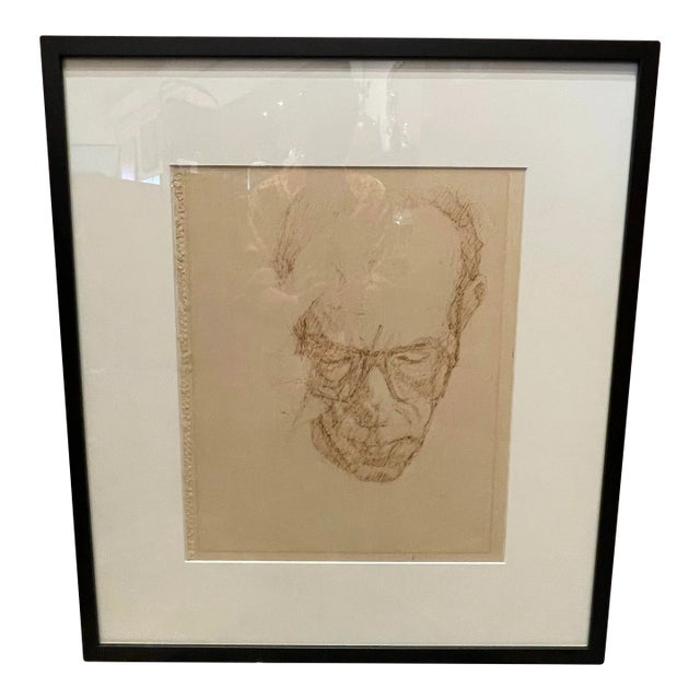 Original Vintage Sketch on Paper of Gentleman With Glasses For Sale