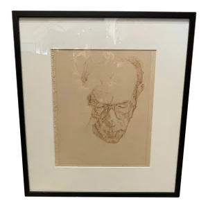 Original Vintage Sketch on Paper of Gentleman With Glasses