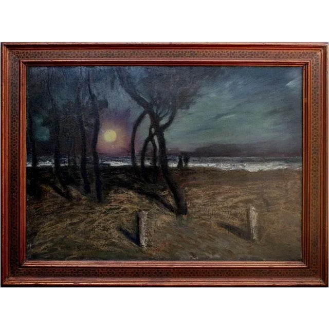 Oil on Masonite painting, "Pacific Grove Moonlight" attributed to and in the style of Ferdinand Burgdorff (American, 1881...