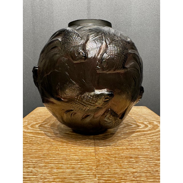 Vintage Formosa Vase in Dark Grey Glass by R. Lalique, 1926 For Sale - Image 10 of 13