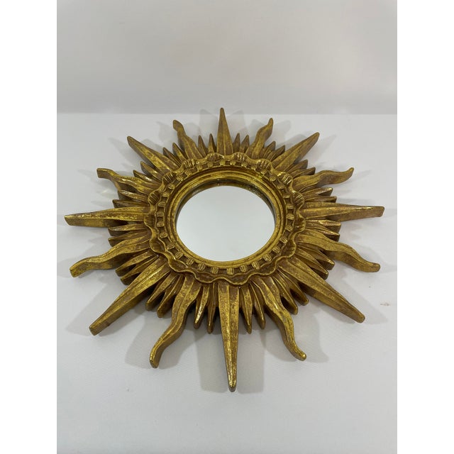 French Provincial 1960s French Style 17.25" Gilded Sunburst Wall Mirror For Sale - Image 3 of 18