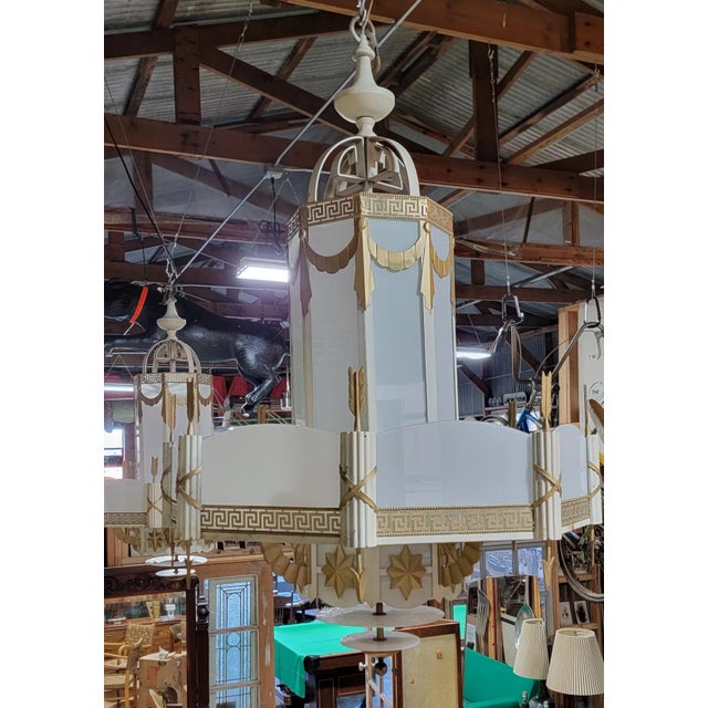 White Art Deco Movie Theater Chandelier 1930's For Sale - Image 8 of 12