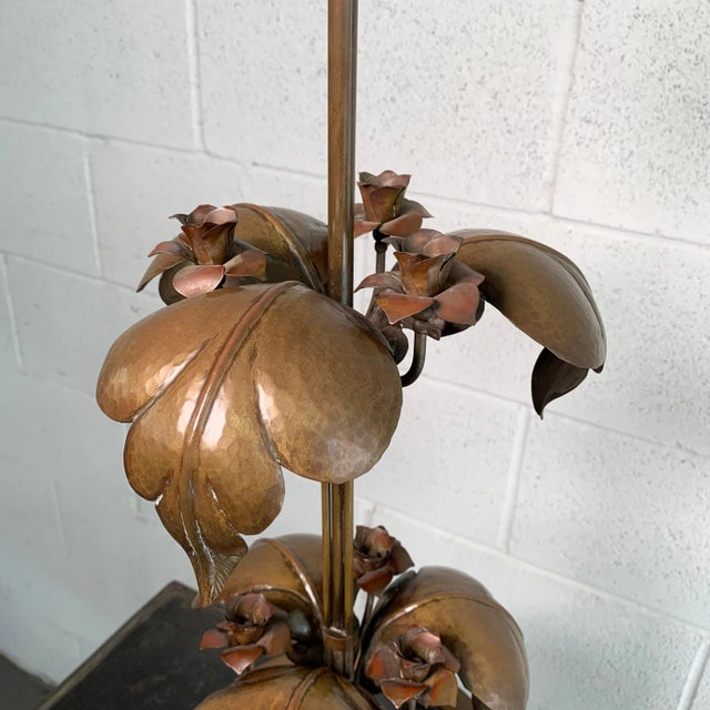 Early 20th Century Arts & Crafts Brass Rose Stem Table Lamp For Sale In New York - Image 6 of 10