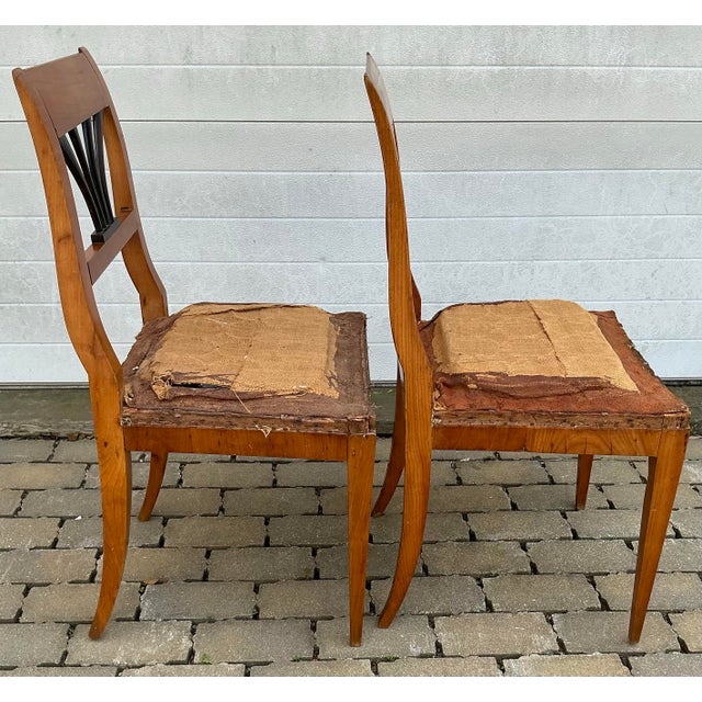 Biedermeier Pair of Antique Cherrywood Biedermeier Side Chairs For Sale - Image 3 of 12