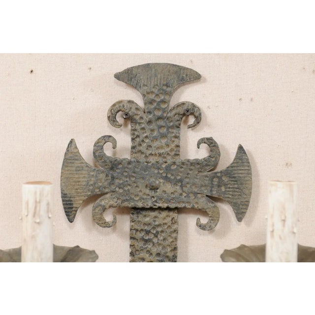French Two-Light Iron Sconces With Fleur Des Lis Motifs - a Pair For Sale - Image 11 of 12
