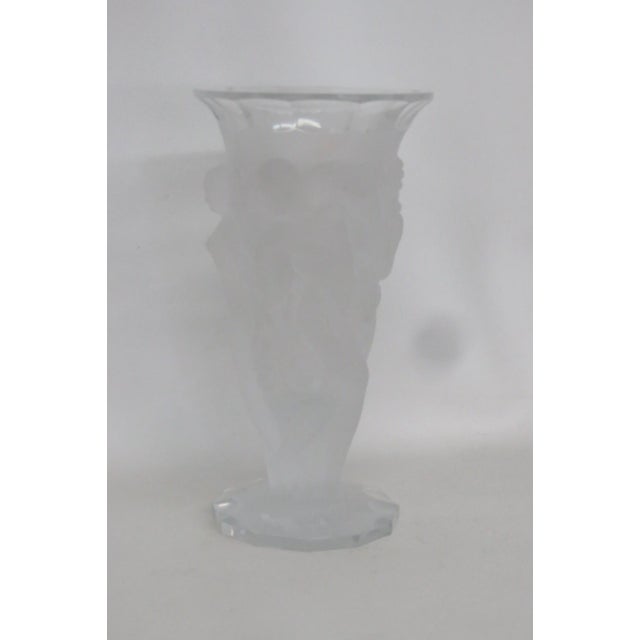 Glass Bohemia Desna Art Nouveau Style Frosted Crystal Sculptural 3 Nymphs Vase 4532b For Sale - Image 7 of 14