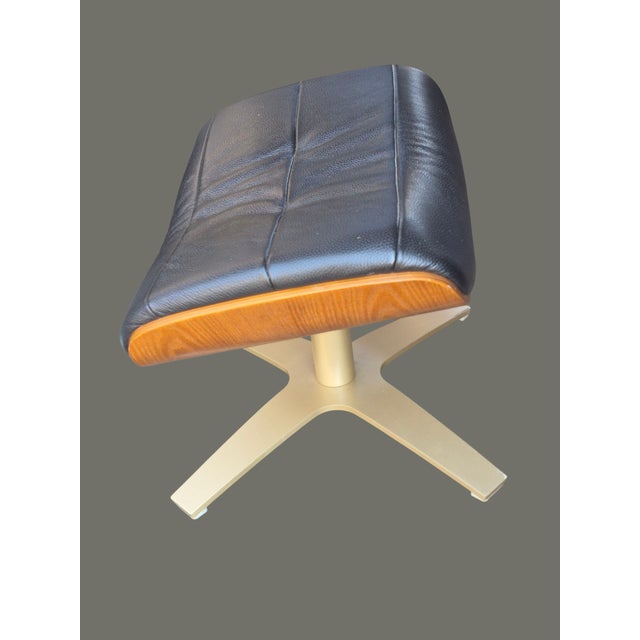 Late 20th Century Late 20th Century Danish Modern Swivel Foot Stool Black Leatherette Metal Base Ply Craft For Sale - Image 5 of 8