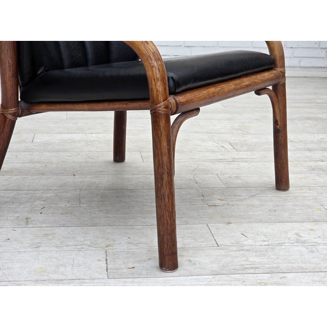 1970s Danish Armchair in Rattan and Black Leatherette, 1970s For Sale - Image 5 of 18