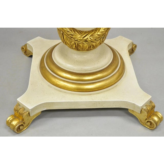 Late 20th Century Late 20th Century Italian Regency Cream & Gold Gilt Lacquered Urn Pedestal Dining Table - 3 Leaves For Sale - Image 5 of 16