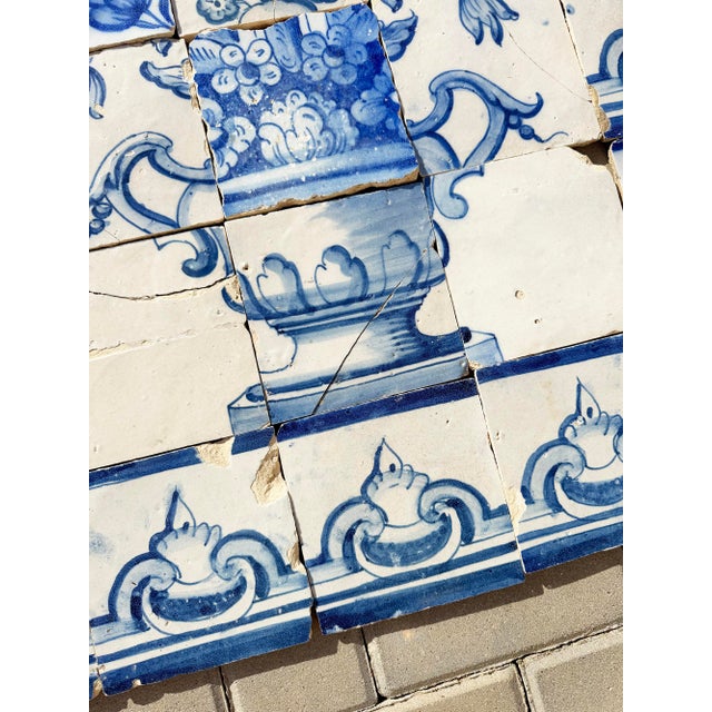 18th Century 18th Century Portuguese Baroque Blue & White Flower Vase Tile Panel For Sale - Image 5 of 16