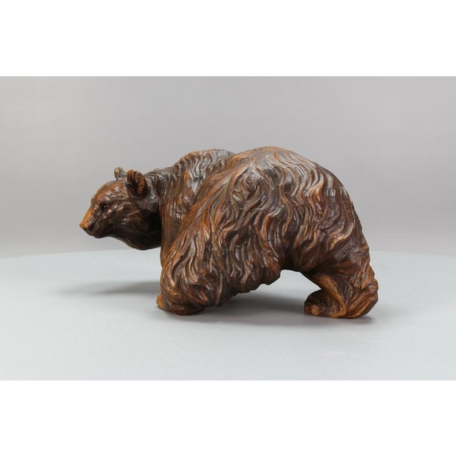 Hand Carved Bear Figure with Glass Eyes, Germany, 1930s For Sale - Image 3 of 18