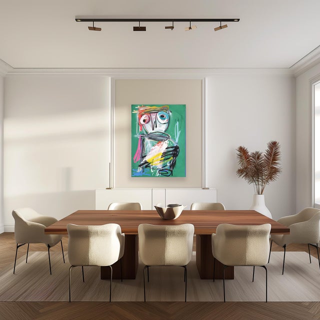 This large textural energetic abstract figurative artwork on canvas by Togolese artist Olympio is a unique mixed media...
