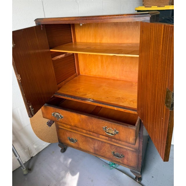 American Early 20th Century Walnut Vennier TallBoy Cabinet With Brass Hardware For Sale - Image 3 of 4