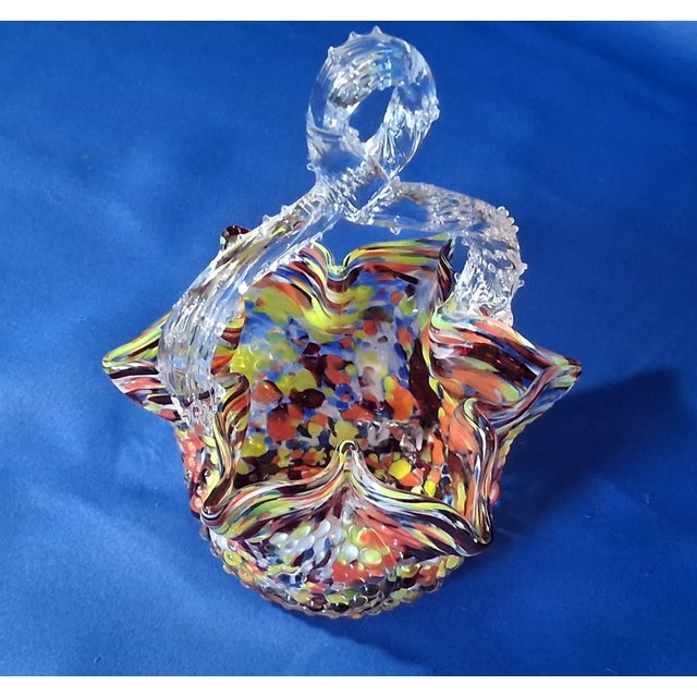 Royal Blue C 1890 Franz Welz Bohemian Art Glass Hand Blown Basket W/ Spun Thorn Handle For Sale - Image 8 of 9