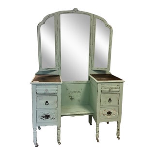Antique Trifold Vanity & Mirror For Sale