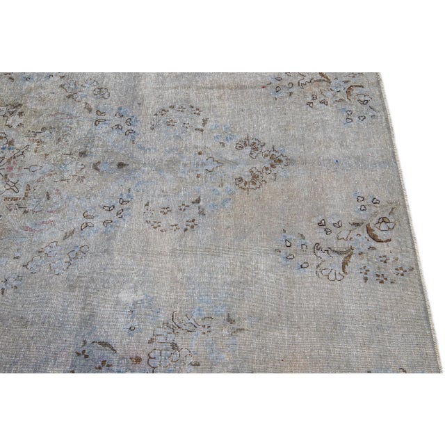 Textile Mid 20th Century Vintage Persian Overdyed Gray Handmade Medallion Wool Rug For Sale - Image 7 of 8