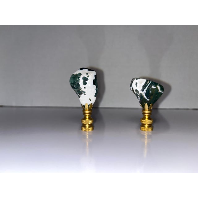 Pair of Green Zebra Jasper Lamp Finials For Sale - Image 4 of 9