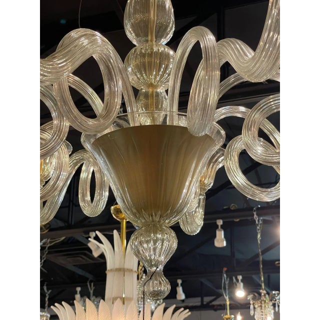 Early 21st Century Pair of Early 21st Century Gold Murano Glass Chandeliers For Sale - Image 5 of 10