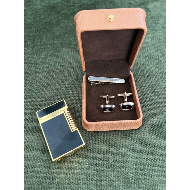 Rare Vintage Dupont Lighter & Christian Dior Cufflinks & Neck Tie Gift Set For Sale - Image 13 of 18