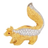 Vintage Diamond Skunk Brooch 18k Yellow Gold Platinum Fine Animal Jewelry For Sale