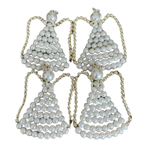 1990s Set of 4 Simply Elegant Hand-Made Faux Pearl and Bead Angel Christmas Ornaments