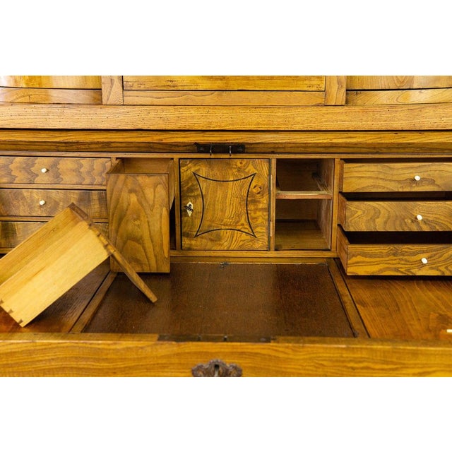 Biedermeier Elm Secretary with Leather Top For Sale - Image 14 of 18