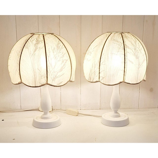 Ivory Vintage Bedside Lamps with Wooden Bases and Fabric Shades from Wigö, 1970s, Set of 2 For Sale - Image 8 of 8
