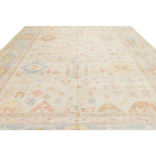 Modern Oushak Style Pastel Geometric Handmade Wool Rug 12x15 For Sale - Image 4 of 11