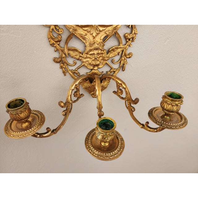 Antique 19th C Pair French Napoleon III Gilt Bronze Louis XVI Style Sconces For Sale - Image 13 of 16