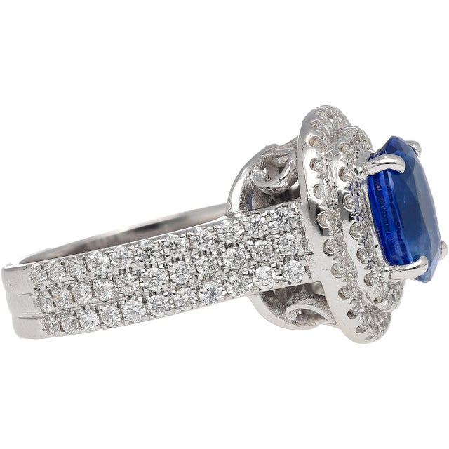 4.73 Carat Grs Certified Oval Blue Sapphire & Double Diamond Halo Ring Size 9 For Sale In Miami - Image 6 of 9