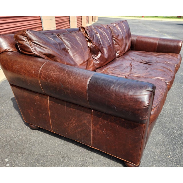 Restoration Hardware Lancaster Luxe Brown Leather Sofa For Sale In Washington DC - Image 6 of 8