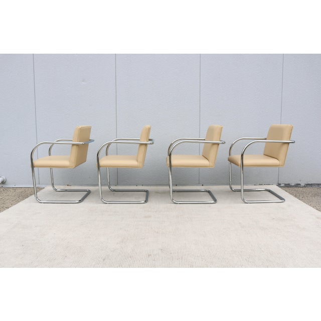 Ludwig Mies Van Der Rohe Brno Tubular Chairs in Beige Leather by Gordon, Set of 4 For Sale - Image 11 of 18