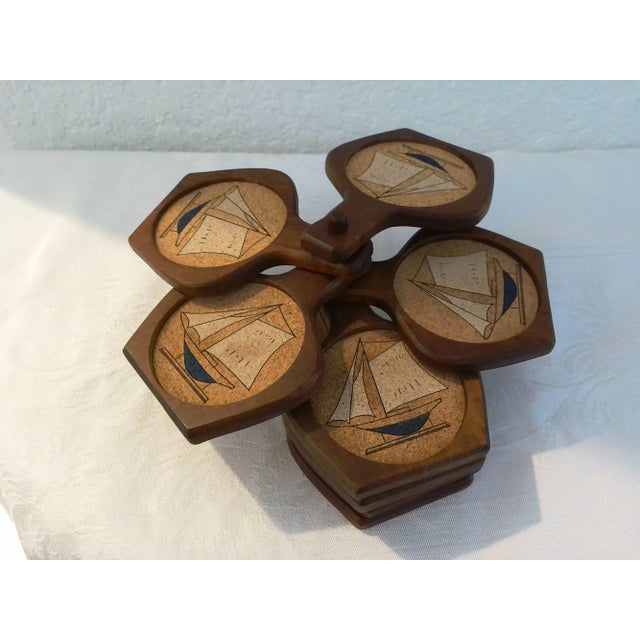 Nautical 1970s Wood Model Boat Coasters with Holder, 9 Pieces For Sale - Image 3 of 6