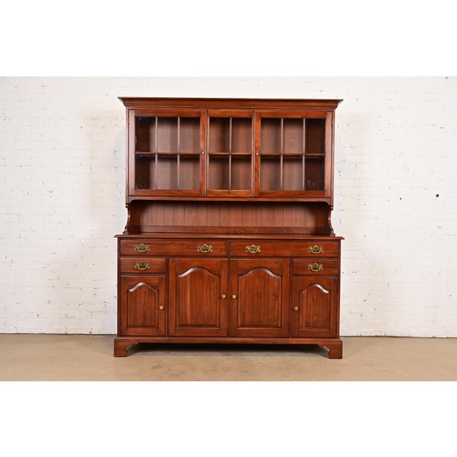 Henkel Harris American Colonial Solid Cherry Wood Breakfront or Sideboard Buffet With Hutch Top, 1977 For Sale - Image 15 of 15