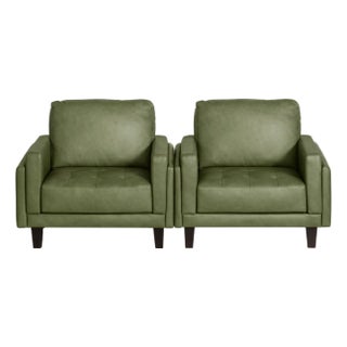 Olive Green Leather Club Chair. MCM Vibes. For Sale