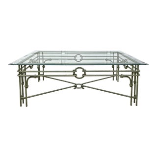 Vintage Giacometti Style Verdigris-Finish Metal & Glass Coffee Table For Sale