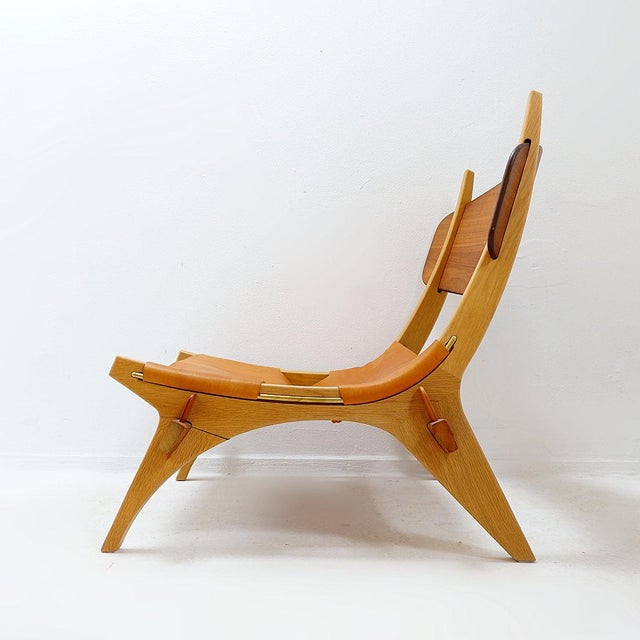 Vintage Scandinavian Style Lounge Chair in Wood and Leather For Sale - Image 3 of 16