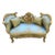 French Style Blue Tufted Settee With Gold Details For Sale