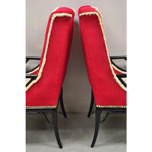 Vintage Chinoiserie James Mont Style Black Fretwork Lounge Arm Chairs - A Pair For Sale - Image 10 of 12