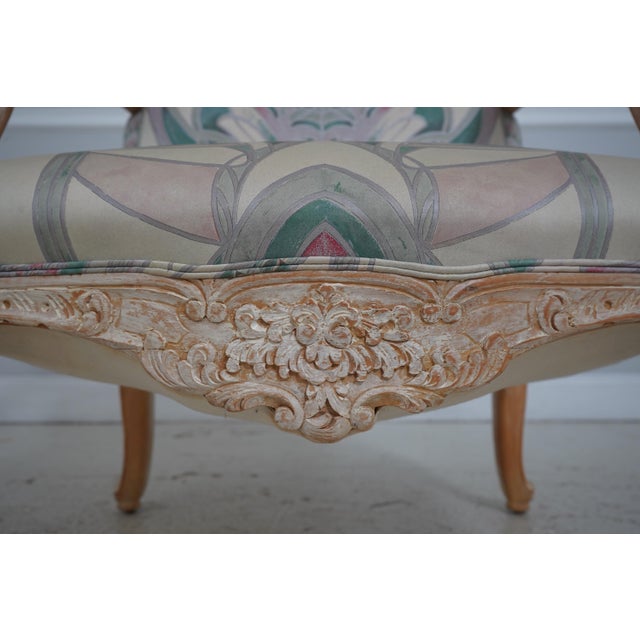 Pair Vintage French Louis XV Carved Open Arm Library Chairs For Sale - Image 16 of 18