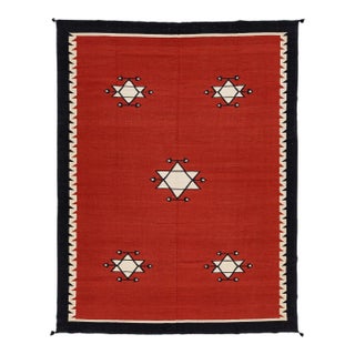 9x12 Modern Navajo Style Flatweave Red Wool Area Rug - Geometric Star & Diamond For Sale