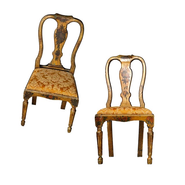 Antique European provincial variants of the Queen Anne period, featuring a curved, spoon-shaped backrest and a contoured...