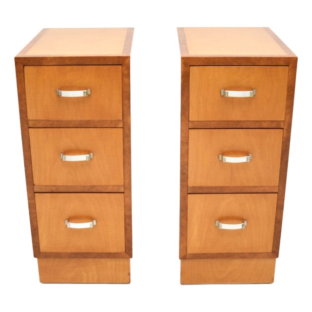 Art Deco Satinwood and Walnut Bedside Chests, 1930, Set of 2 For Sale