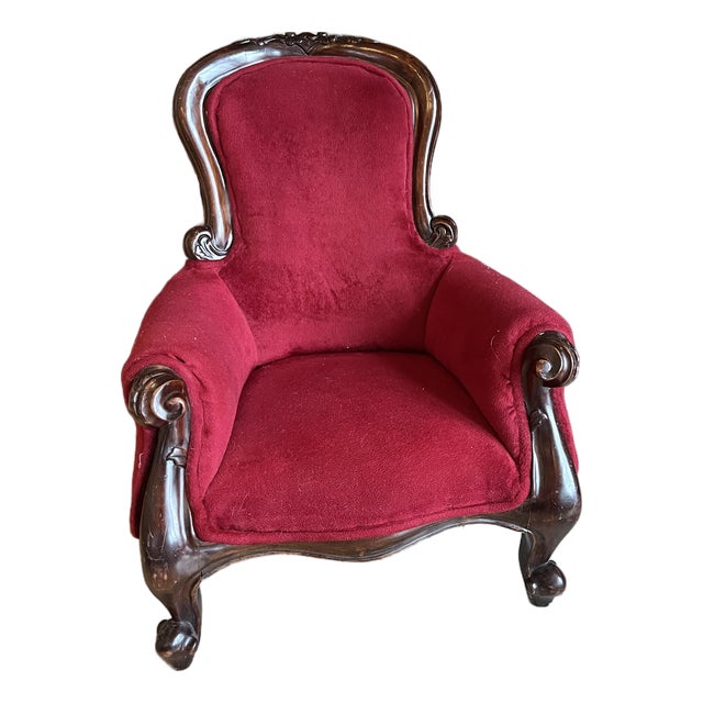 Vintage Red Velvet Children / Dog Grandfathers Chair For Sale