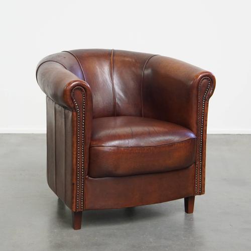 Dark Cognac Sheepskin Club Armchair For Sale - Image 15 of 15