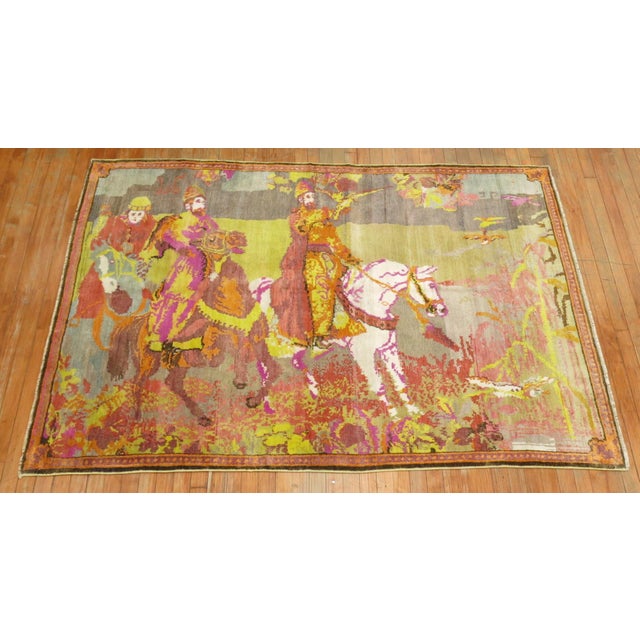 Vintage Zabihi Collection Fluorescent Color Karabagh Pictorial Rug - 4'9" x 7' For Sale - Image 9 of 9