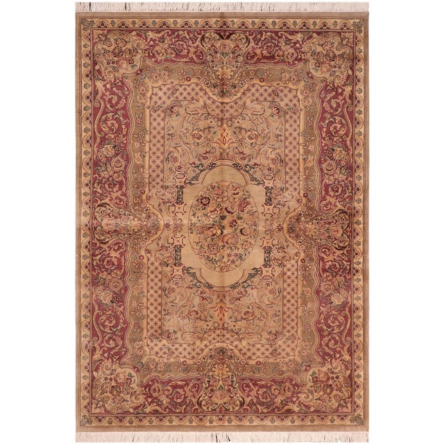 Textile Art Nouveau 1990's Pak-Persian Taupe/Pink Wool Rug - 6'1'' X 9'2'' For Sale - Image 7 of 9