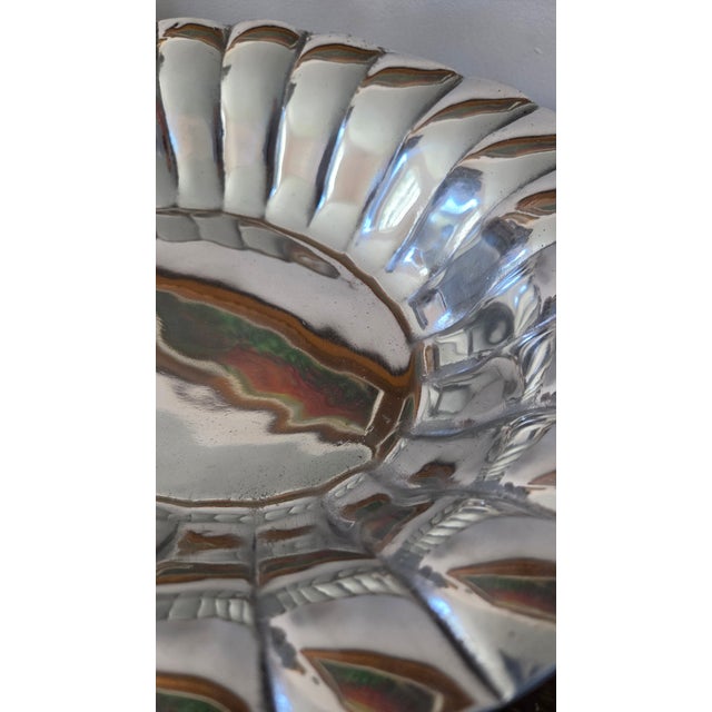 Vintage Mexican Polished Aluminum Scallop Shell Bowl, Attributed to Old Town Imports For Sale - Image 11 of 14