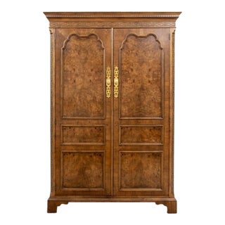 Late 20th Century Vintage Baker Chinese Chippendale Style Burl Wood Armoire For Sale